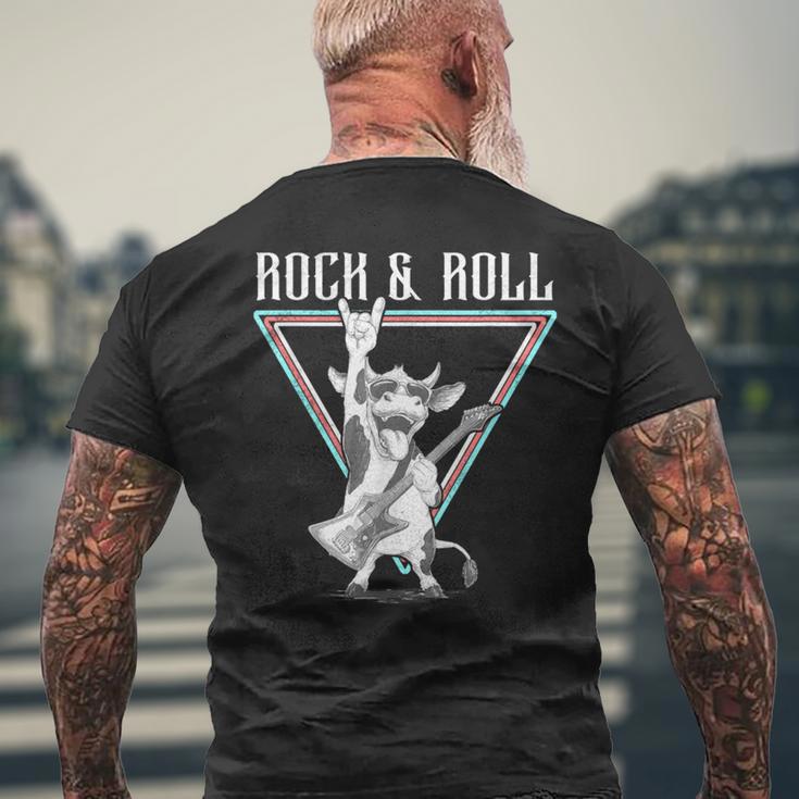 ギター付きロックンロール牛 メンズTシャツ バックプリント 高齢者への贈り物