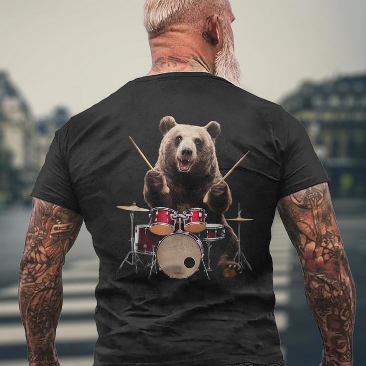クマの演奏 ドラム リアル メンズTシャツ バックプリント 高齢者への贈り物