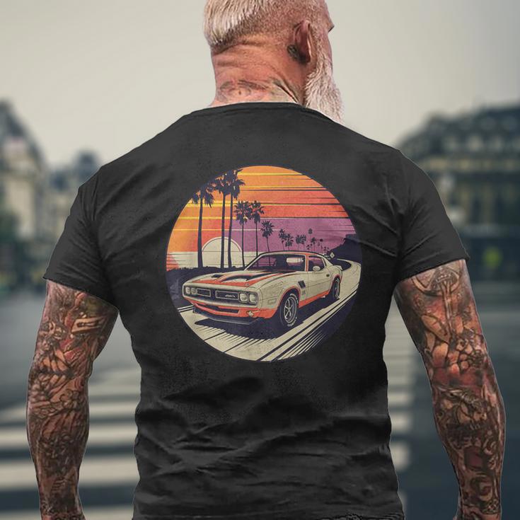 クラシック マッスルカー レトロ ビンテージ スタイル ビーチ サンセット メンズTシャツ バックプリント 高齢者への贈り物