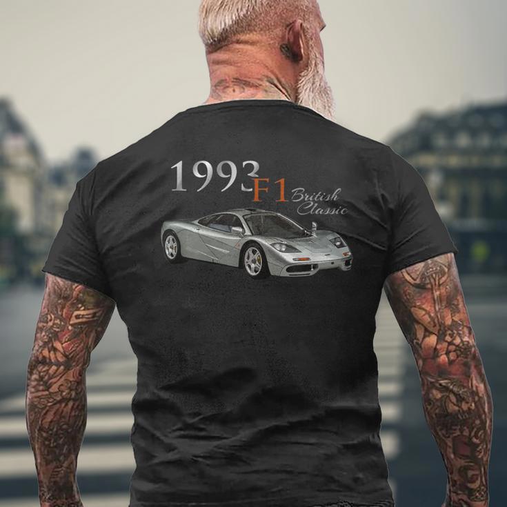 クラシックカー、1993 F1、ブリティッシュ、クラシックラグジュアリースポーツカー。 メンズTシャツ バックプリント 高齢者への贈り物