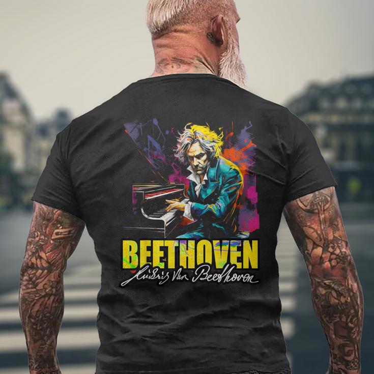 クラシック音楽 ピアノ ルートヴィヒ・ヴァン ベートーヴェン メンズTシャツ バックプリント 高齢者への贈り物