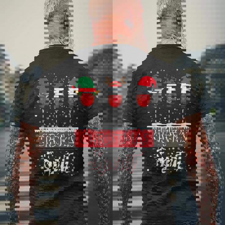 クリスマススピリット 赤ワイングラス サンタクロース エルフ トナカイ メンズTシャツ バックプリント 高齢者への贈り物