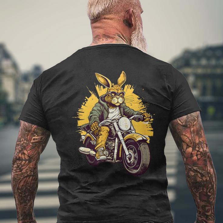 クールなウサギ オートバイライダー 野生の野ウサギバイカー メンズTシャツ バックプリント 高齢者への贈り物