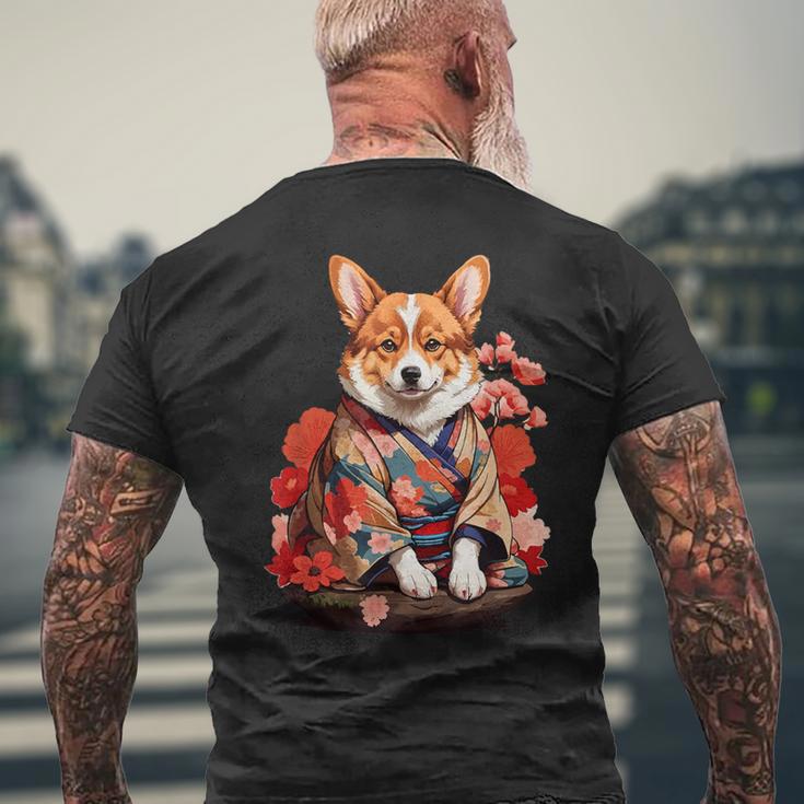 コーギー 着物 サムライ 伝統 日本アニメ アート 忍者 メンズTシャツ バックプリント 高齢者への贈り物