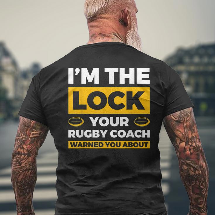 コーチがラグビーについて警告したロックはアイム・ザ・ロック メンズTシャツ バックプリント 高齢者への贈り物