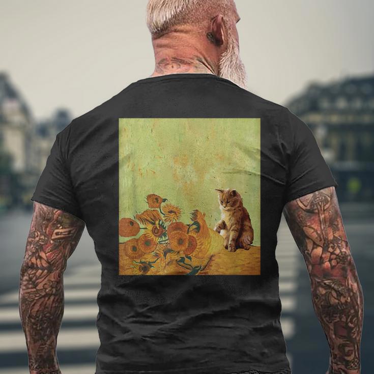 ゴッホ ひまわり おもしろい 猫 アート 絵画 メンズTシャツ バックプリント 高齢者への贈り物