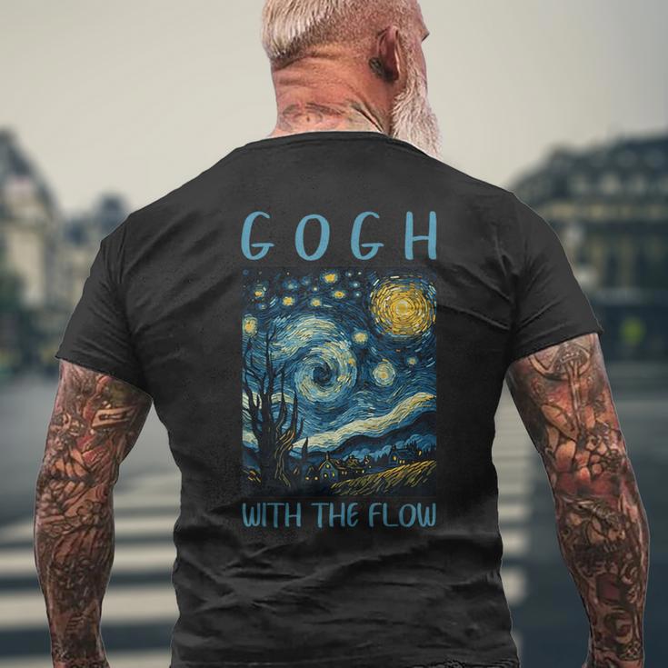 ゴッホ ゴッホ 流れる星月夜 美術史 駄洒落ユーモア メンズTシャツ バックプリント 高齢者への贈り物