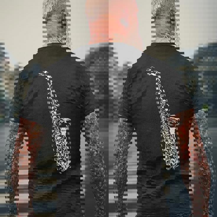 サックス サックス奏者 ミュージシャン サックス奏者 楽器 メンズTシャツ バックプリント 高齢者への贈り物