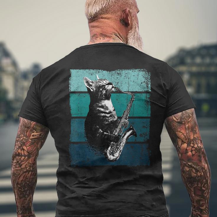 サックスを奏でる猫 ヴィンテージ 猫 ジャズ サックス 音楽 サックス メンズTシャツ バックプリント 高齢者への贈り物