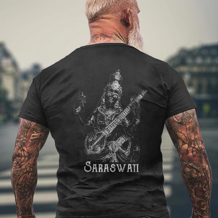 サラスヴァティ ヒンドゥー教女神マントラ サンスクリット メンズTシャツ バックプリント 高齢者への贈り物