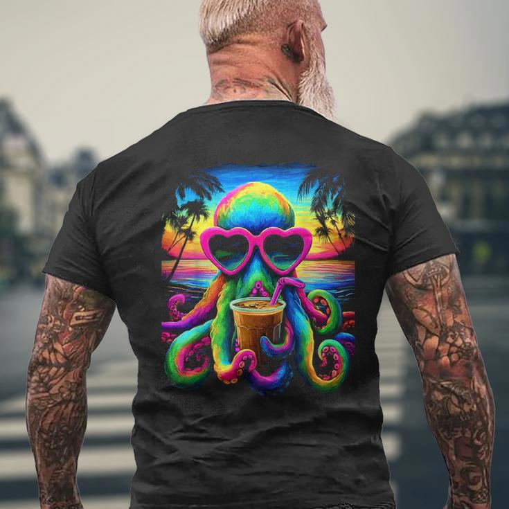 サングラス アイスコーヒー ビーチ 夏 トロピカル タコ メンズTシャツ バックプリント 高齢者への贈り物