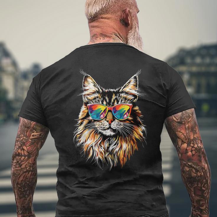 サングラスをかけたメインクーン猫 かわいいメインクーン猫 メンズTシャツ バックプリント 高齢者への贈り物