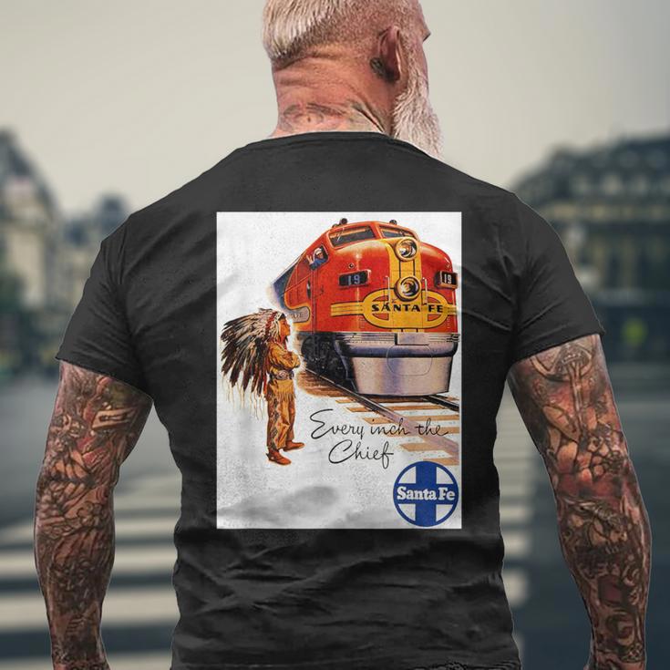 サンタフェ鉄道 ネイティブアメリカン 列車レール 旅行 メンズTシャツ バックプリント 高齢者への贈り物
