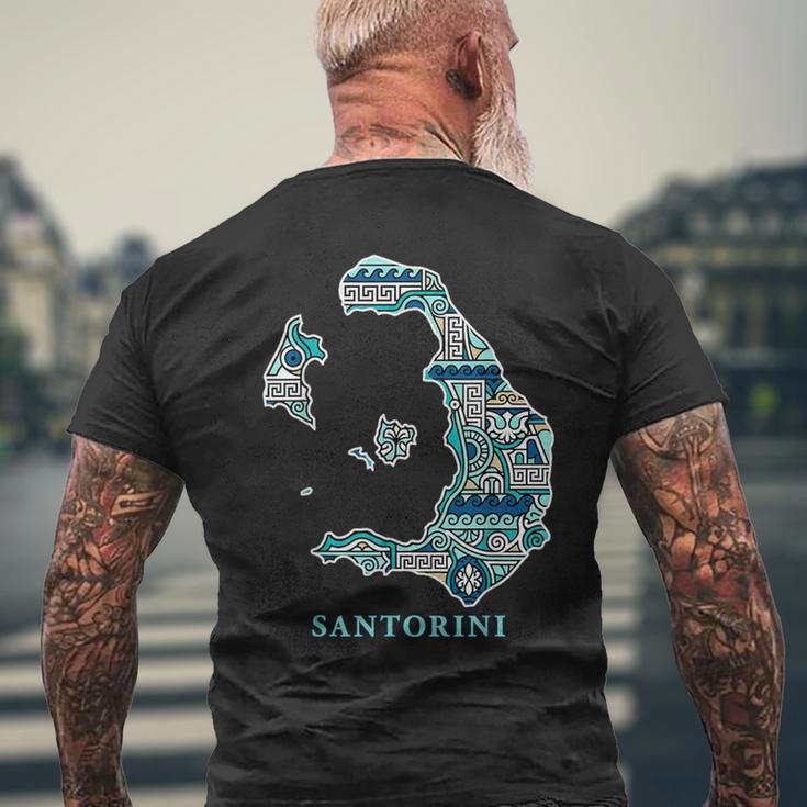 サントリーニ島 ギリシャ 地図 ギリシャ柄 旅行 休暇 メンズTシャツ バックプリント 高齢者への贈り物