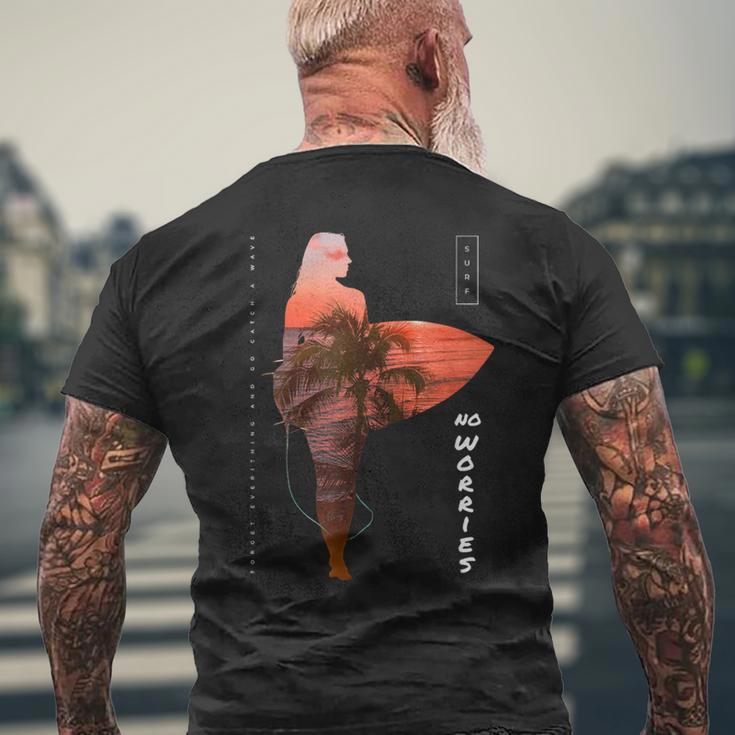 サーファーガール カリフォルニア サンセット ビーチ サーフガール メンズTシャツ バックプリント 高齢者への贈り物