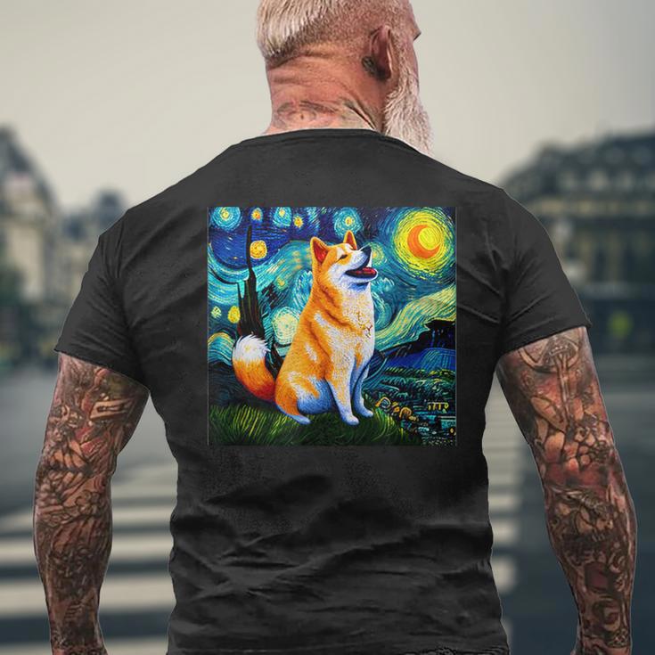 シバイヌ 面白いtシャツ 柴犬 犬 ゴッホ 星月夜 かわいい メンズ 子供 おもしろ 服 グッズ ネタ メンズTシャツ バックプリント 高齢者への贈り物