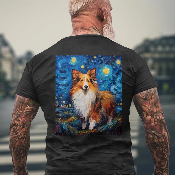 シュールな星月夜シェルティドッグ メンズTシャツ バックプリント 高齢者への贈り物