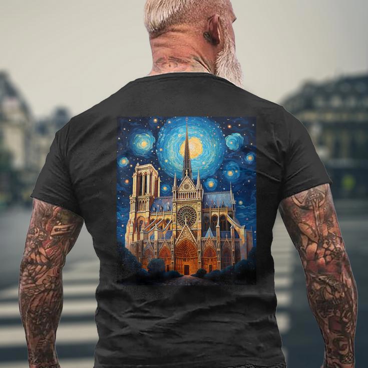 シュールレアリスム 星月夜 ノートルダム大聖堂 メンズTシャツ バックプリント 高齢者への贈り物