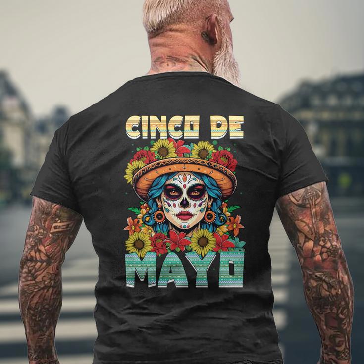 シンコ デ マヨ スケルトン ラ カトリーナ カラベラ フローラル メキシカン 長袖tシャツ メンズTシャツ バックプリント 高齢者への贈り物