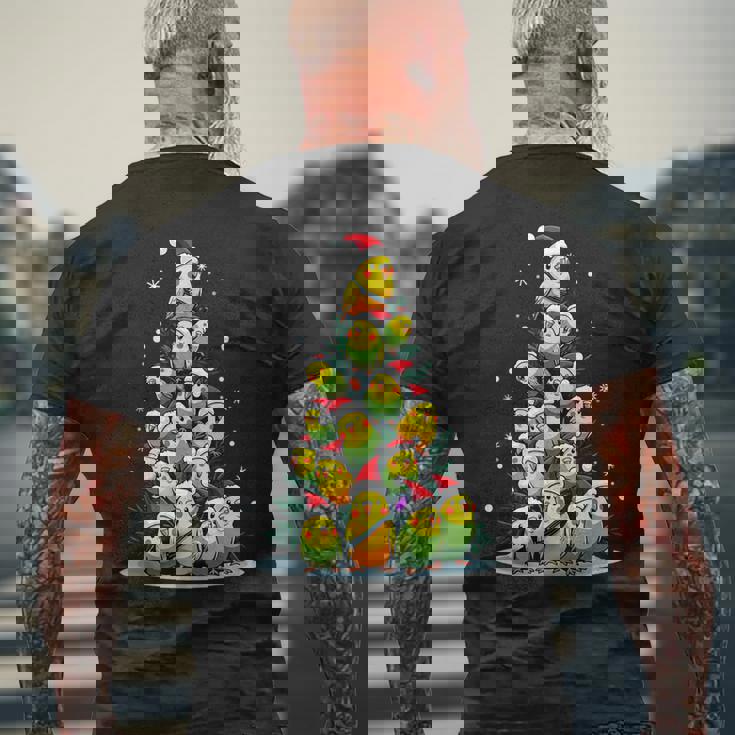 セキセイインコのクリスマス ツリー 面白いセキセイインコ ホリデー セキセイインコ メンズTシャツ バックプリント 高齢者への贈り物