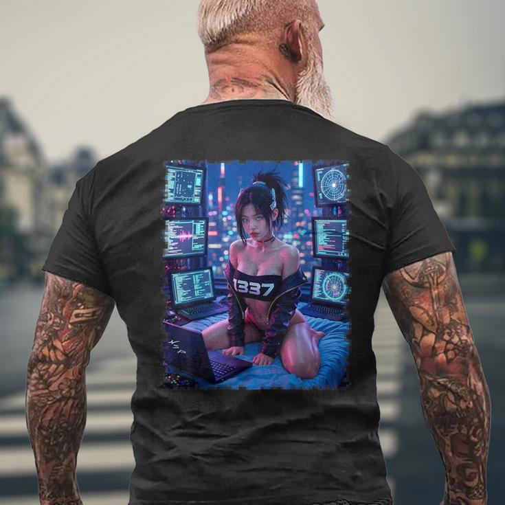 セクシーガールグラフィックtシャツ 1337 サイバーパンク ハッカーガール メンズTシャツ バックプリント 高齢者への贈り物
