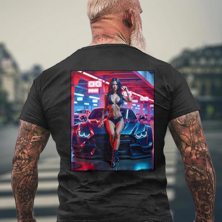 セクシーガールグラフィックtシャツ セクシーピンナップモデル&エキゾチックカー メンズTシャツ バックプリント 高齢者への贈り物