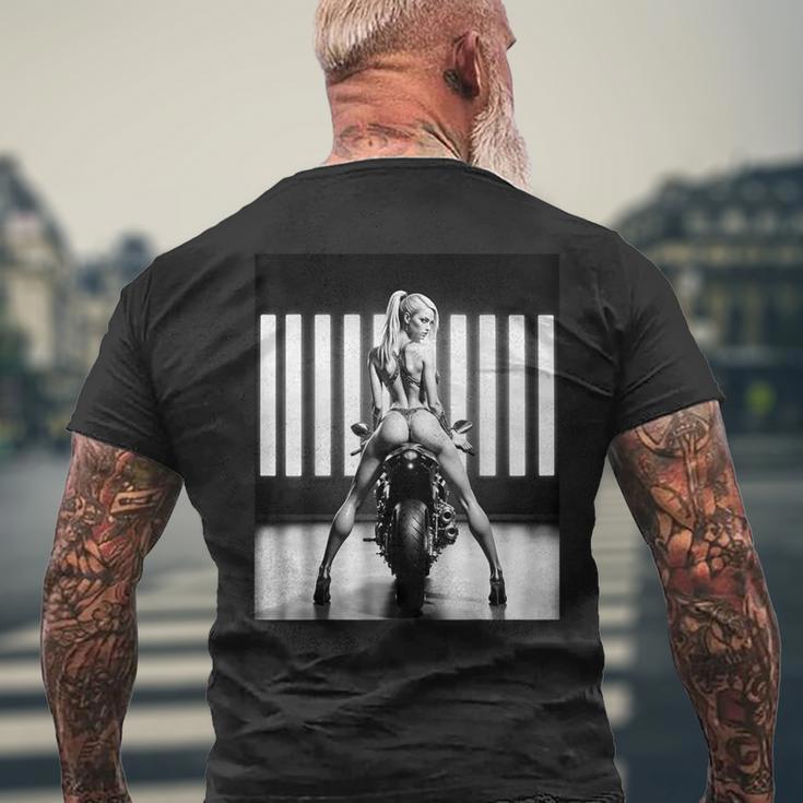 セクシーガールグラフィックtシャツ セクシーブロンドブーティモデルバイカーベイブ メンズTシャツ バックプリント 高齢者への贈り物