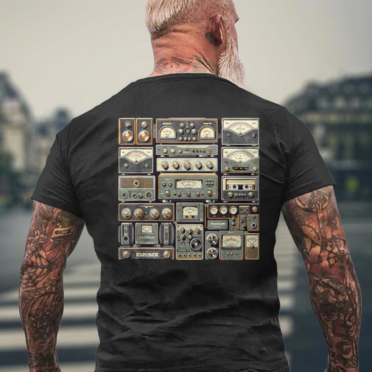 セットアップ ヴィンテージ オーディオ Hifi サウンドシステム ミックスメディア コラージュ メンズTシャツ バックプリント 高齢者への贈り物