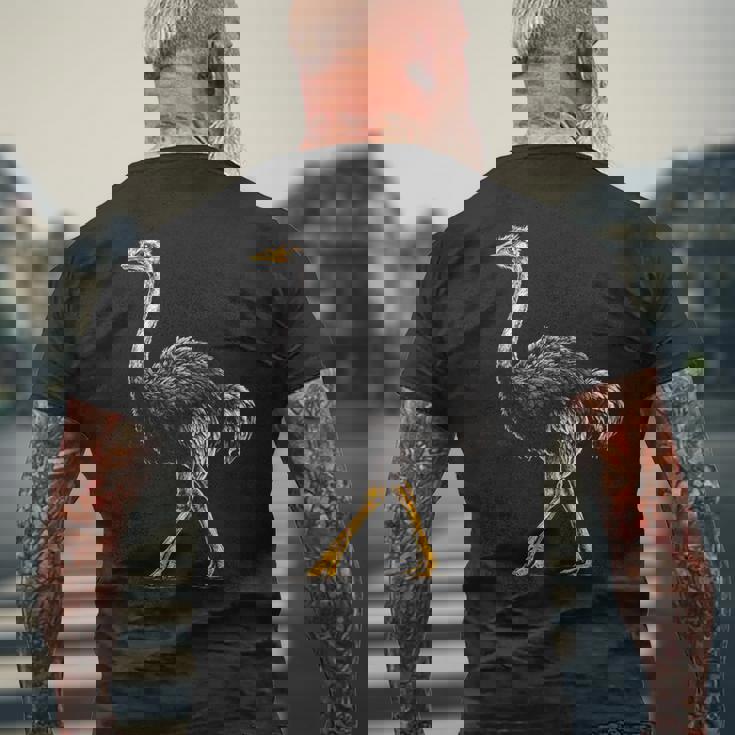 ダチョウ ポートレート 動物 モチーフ 描画 鳥 アート 長袖tシャツ メンズTシャツ バックプリント 高齢者への贈り物