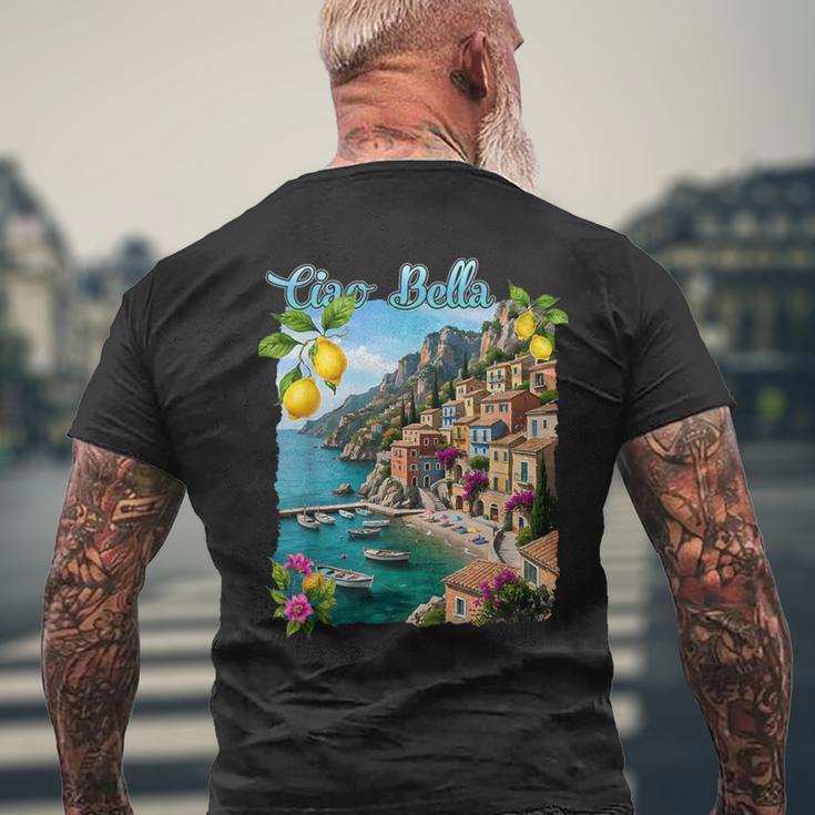 チャオ・ア・ベラ イタリア アマルフィ海岸 ポジターノ地中海 メンズTシャツ バックプリント 高齢者への贈り物