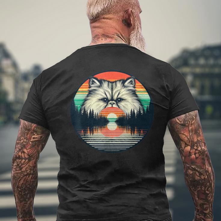 チンチラ ペルシャ猫 夕日 レトロスタイル ヴィンテージ 80年代 70年代 メンズTシャツ バックプリント 高齢者への贈り物