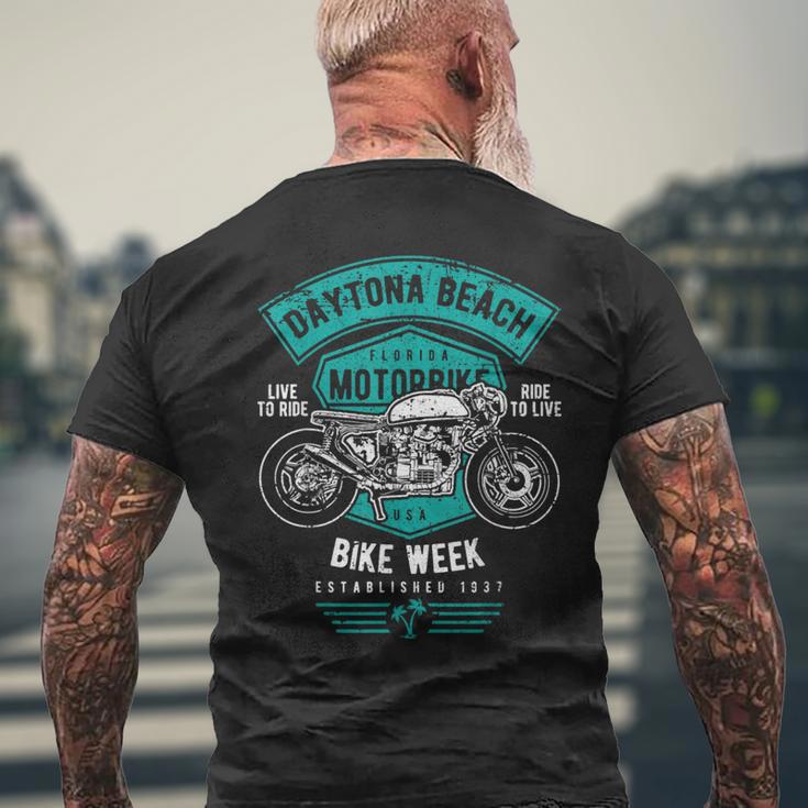デイトナビーチ フロリダ アンティーク調オートバイデザイン メンズTシャツ バックプリント 高齢者への贈り物