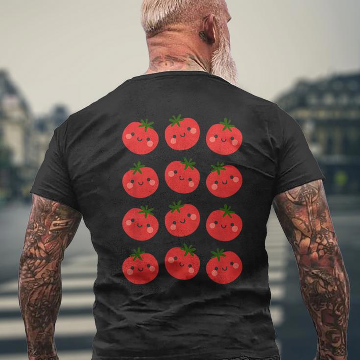 トマト柄 かわいい ハッピー トマト フルーツ ビーガン フルータリアン メンズTシャツ バックプリント 高齢者への贈り物