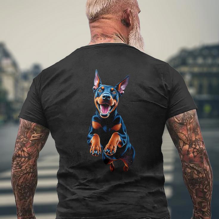 ドーベルマン 犬好きのジャンピングデザイン かわいい 面白い ドーベルマン メンズTシャツ バックプリント 高齢者への贈り物