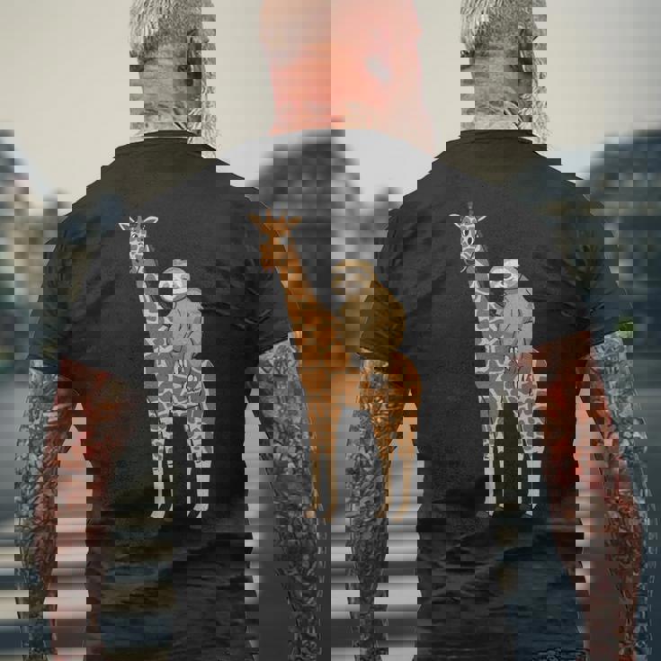 ナマケモノ キリン 面白い 怠惰なナマケモノ 動物 乗る キリン 長袖tシャツ メンズTシャツ バックプリント 高齢者への贈り物