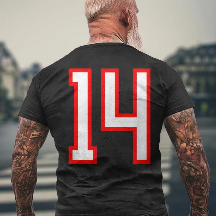 ナンバー 14 スポーツ ホワイト レッド ナンバー 14 メンズTシャツ バックプリント 高齢者への贈り物