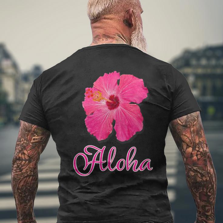 ハイビスカス Aloha アロハ《赤》（ハワイ・南国・フラダンス）夏 かわいい メンズTシャツ バックプリント 高齢者への贈り物