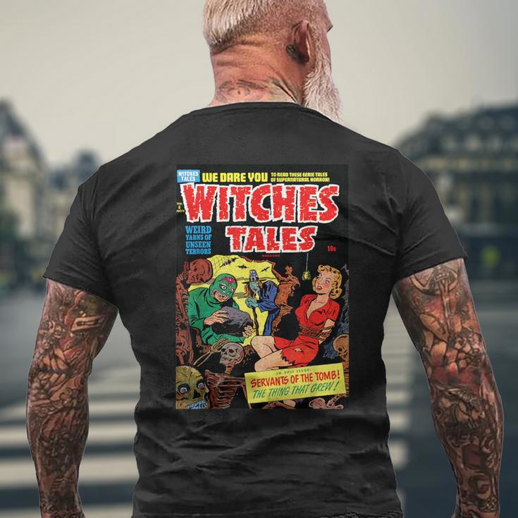 ハロウィン ホラー ヴィンテージ 魔女 コミックブック レトロ 怖い 面白い メンズTシャツ バックプリント 高齢者への贈り物