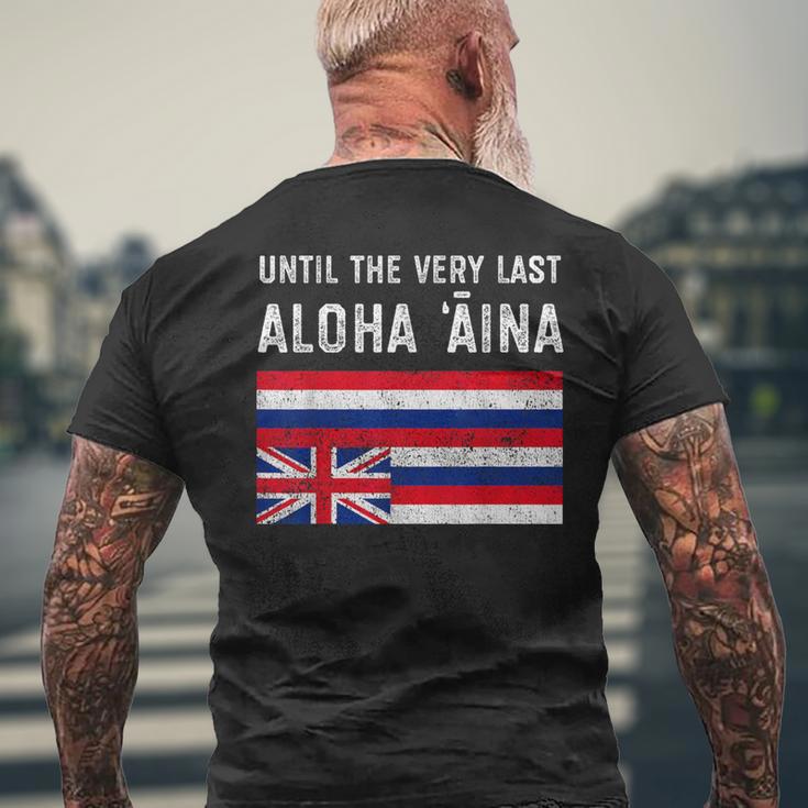 ハワイ国旗 最後までアロハアイナ、マウナケア メンズTシャツ バックプリント 高齢者への贈り物