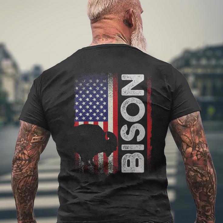 ハンティング アメリカンバイソン クリエイティブ ユーズド加工 アメリカ国旗 ハンター メンズTシャツ バックプリント 高齢者への贈り物