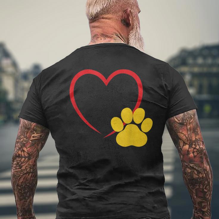 ハートと猫の足跡 – ミニマルな猫愛アート メンズTシャツ バックプリント 高齢者への贈り物