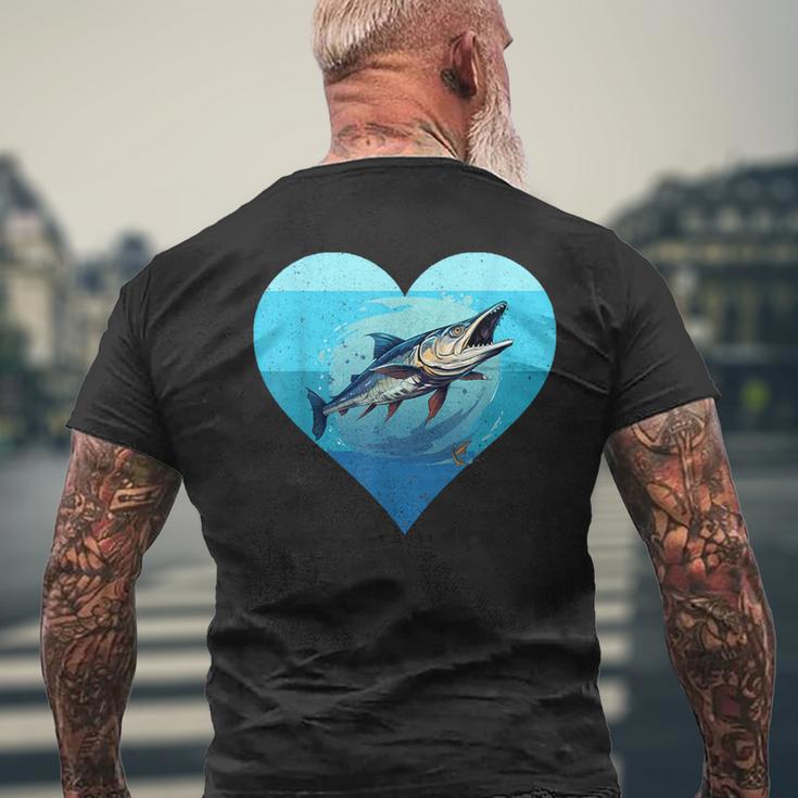 バラクーダ レトロ ハート バラクーダ 釣り 海水魚好き メンズTシャツ バックプリント 高齢者への贈り物