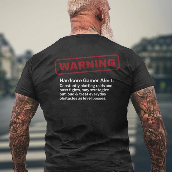 ビデオゲーマー おもしろ警告レイド&レベル ボスファイト オタクジョーク メンズTシャツ バックプリント 高齢者への贈り物