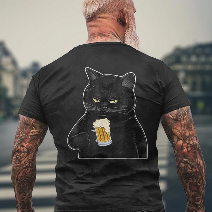 ビールを持っている黒猫 ヴィンテージ おもしろい ビール&猫好き メンズTシャツ バックプリント 高齢者への贈り物