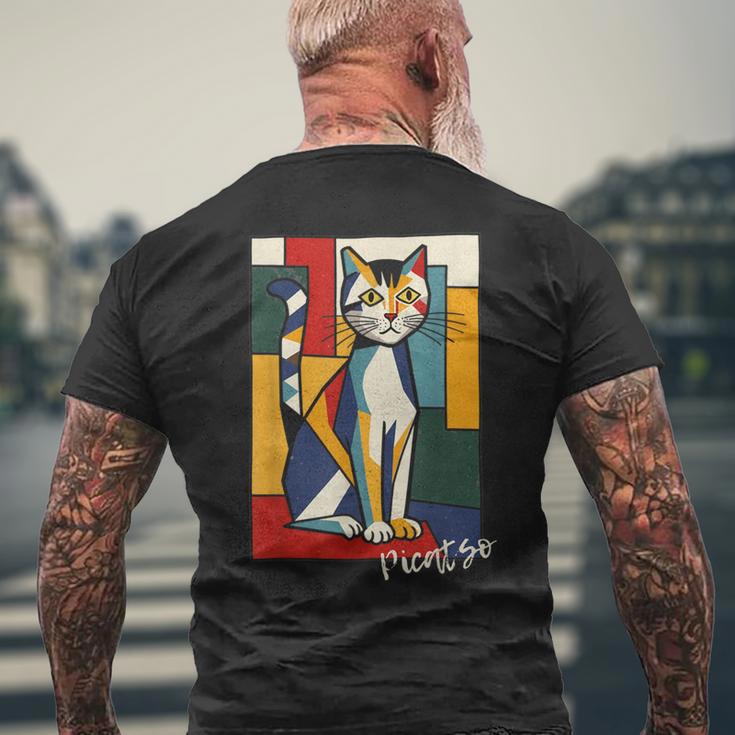 ピカソ猫 – ヴィンテージキュビズムアート風デザイン メンズTシャツ バックプリント 高齢者への贈り物