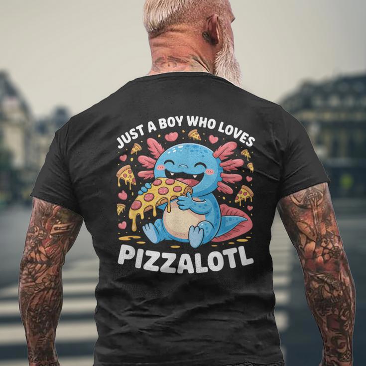 ピザロットルを愛する少年 Axolotl ファーストフード愛好家 メンズTシャツ バックプリント 高齢者への贈り物