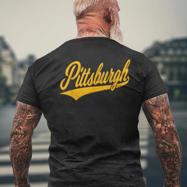 ピッツバーグ バーシティ スクリプト レトロ ヴィンテージ スポーツスタイル メンズTシャツ バックプリント 高齢者への贈り物