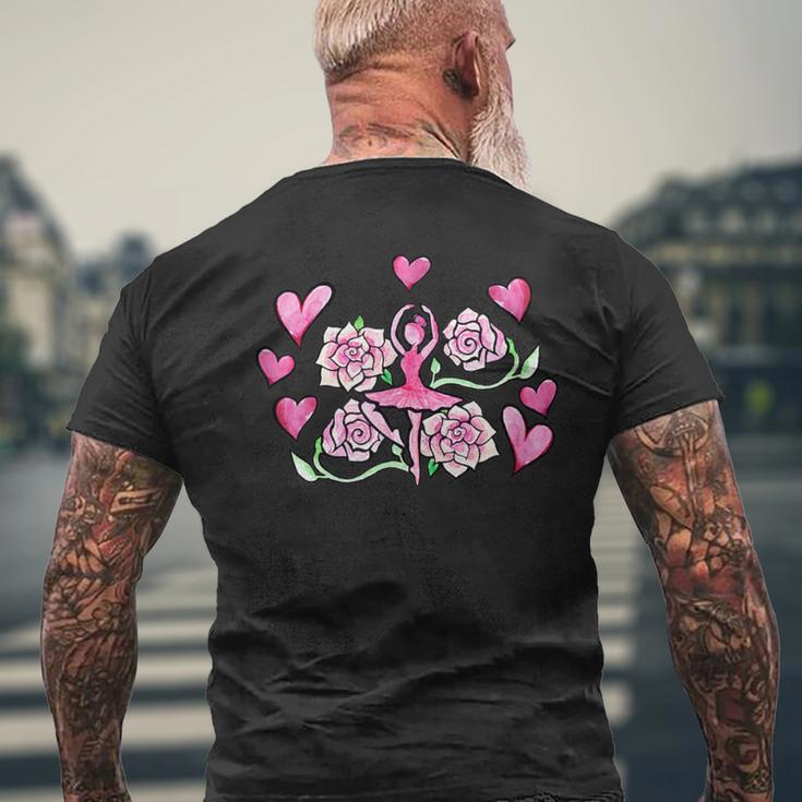 ピンクローズのバレリーナ バレエ メンズTシャツ バックプリント 高齢者への贈り物
