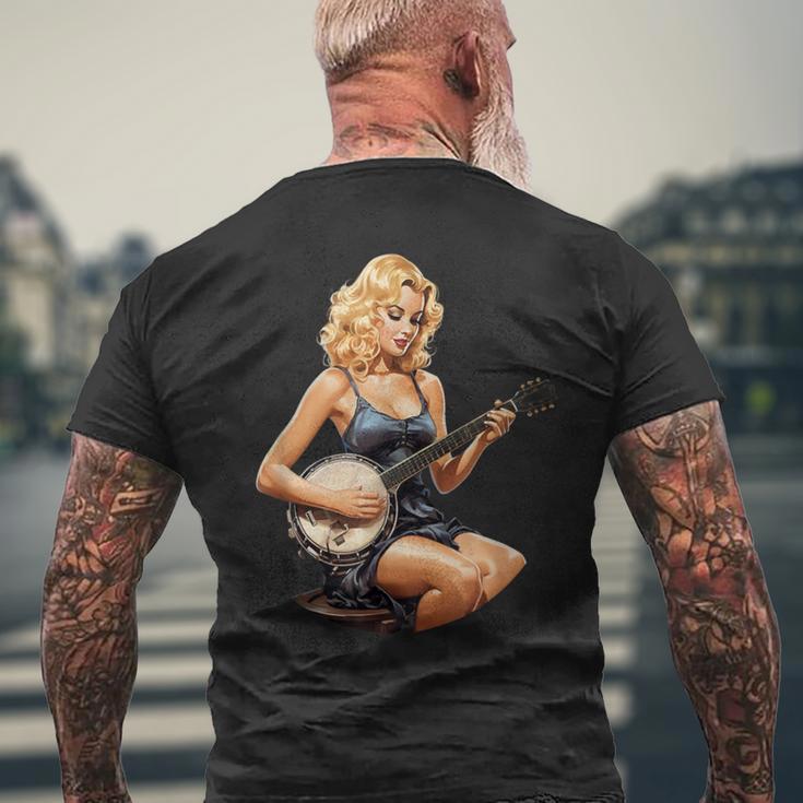 ピンナップガール 演奏 バンジョー ブルーグラス ミュージシャン ヴィンテージ メンズTシャツ バックプリント 高齢者への贈り物