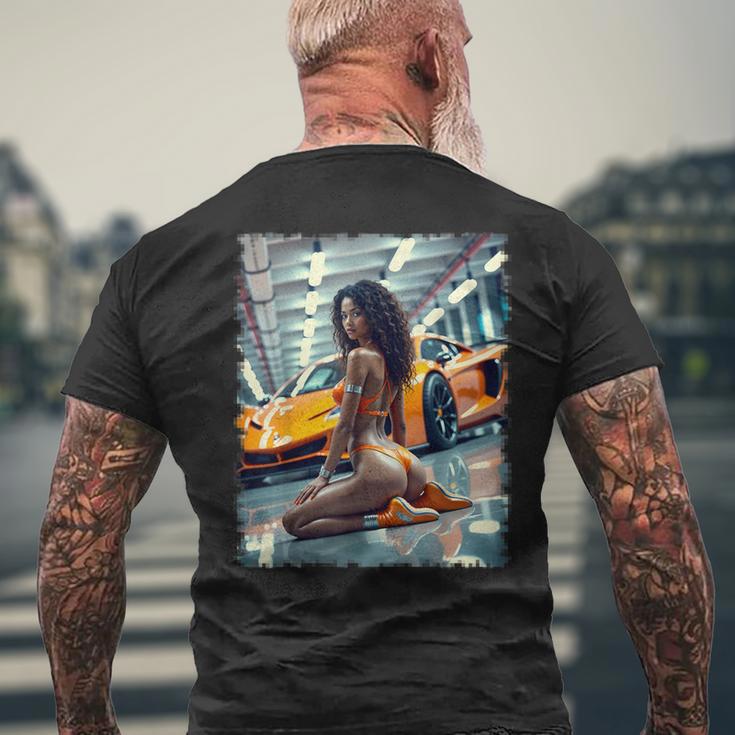 ピンナップガールtシャツ 男性用 ブラックピンナップガール&エキゾチックカー メンズTシャツ バックプリント 高齢者への贈り物